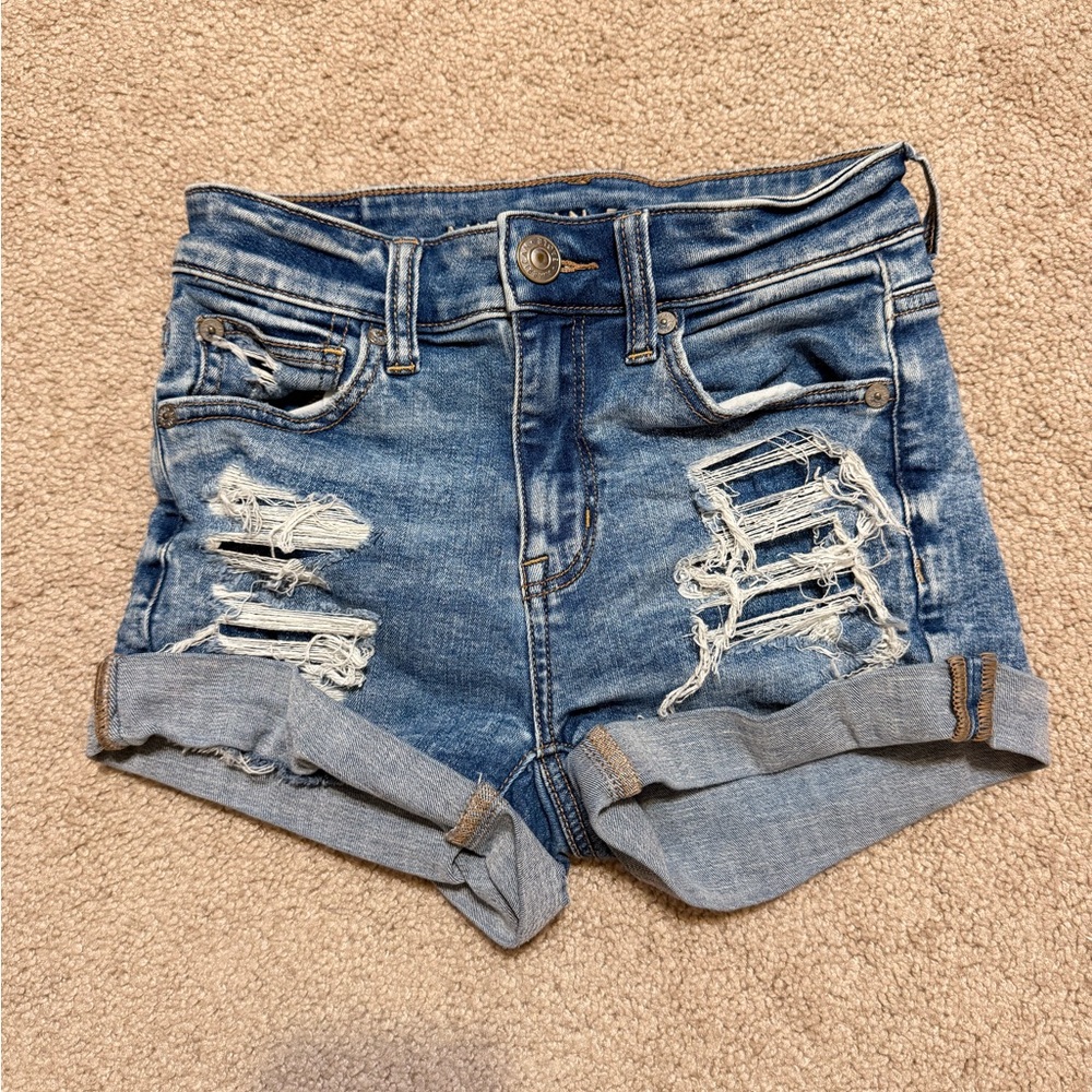 American Eagle Outfitters Blue Distressed Jean Shorts